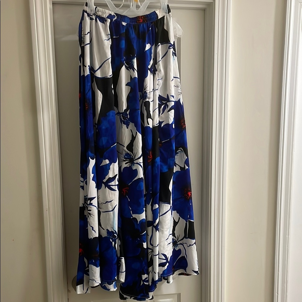 Dress Barn Blue and White Maxi A-Line Skirt